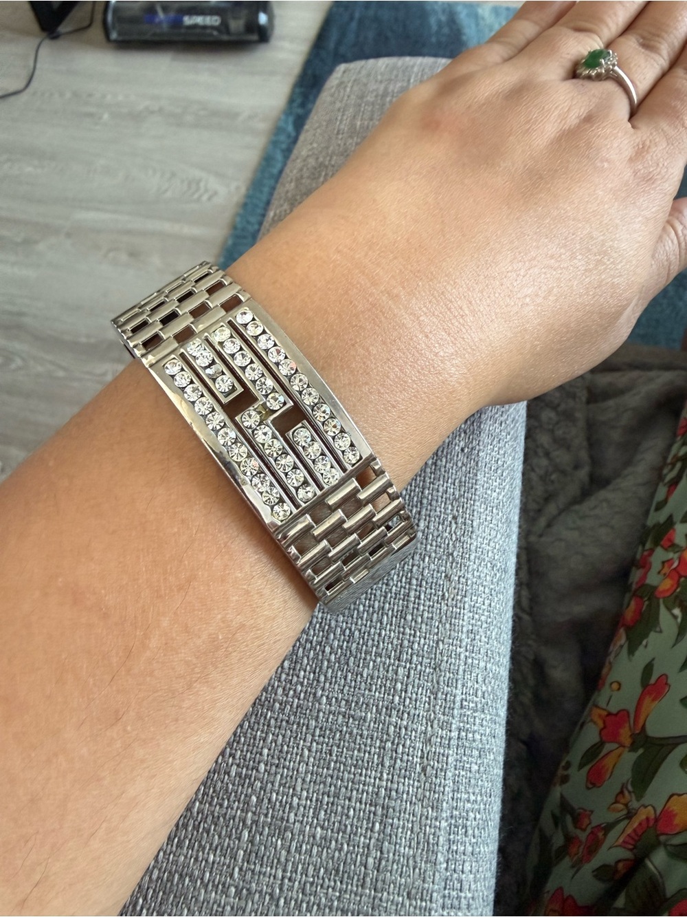 Silver Link Bracelet with Pavé Accents - Silver